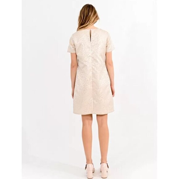 Molly Bracken Le Soir SZ S Cream & Pale Gold metallic shift dress formal mod 60s - Picture 4 of 14